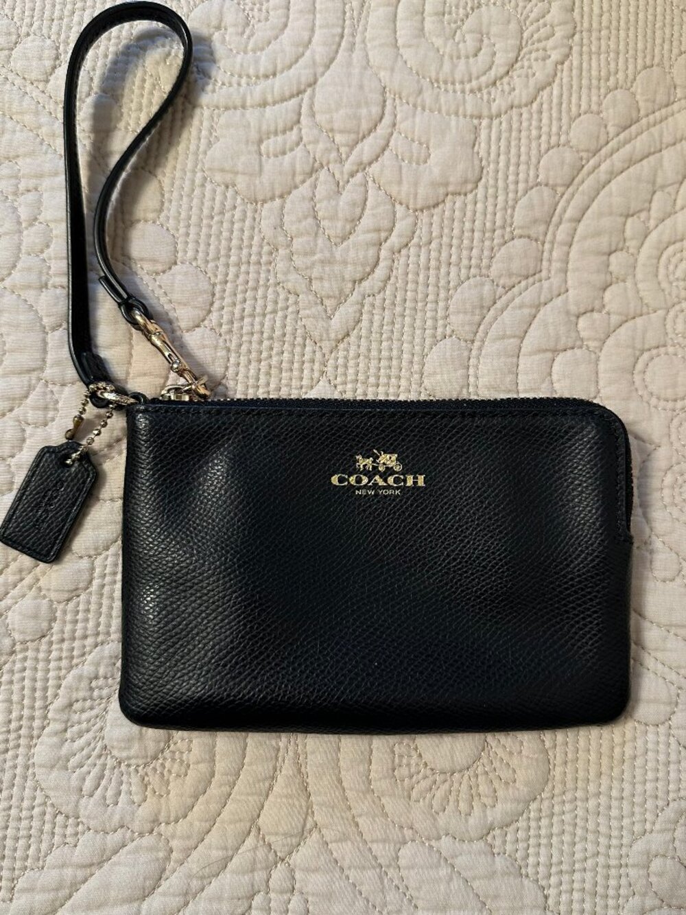 Coach Black Pebbled Leather Wristlet